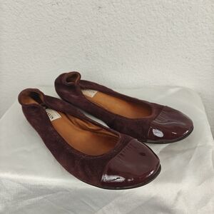 Lanvin Burgundy Suede Ballet Flats Patent Cap Toe EU 38 (US 7.5–8) Chic Classic